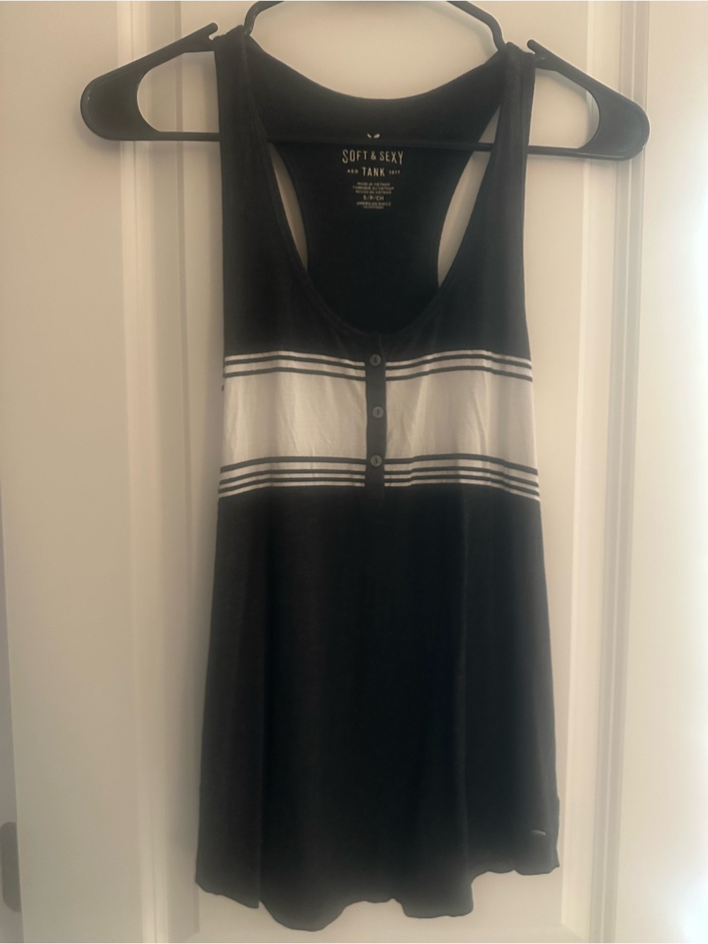 American Eagle Outfitters Black and White Striped Racerback Tank